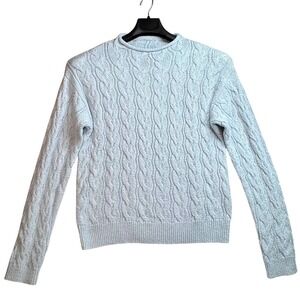 J. Crew Womens Light Blue Cable Knit Roll Neck Cotton Blend Sweater Sz M Preppy